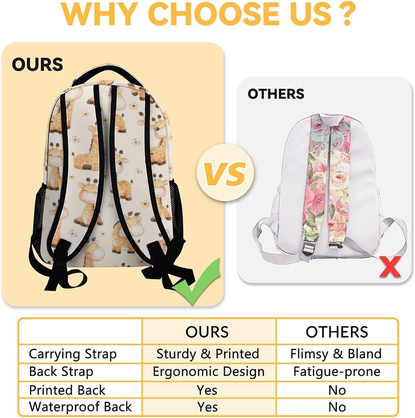 UNIKITTY Personalized Giraffe Backpack for Girls Boys, 16 Inch Yellow Backpacks with Adjustable Straps, Cute, Large Capacity Bookbag for Kids School