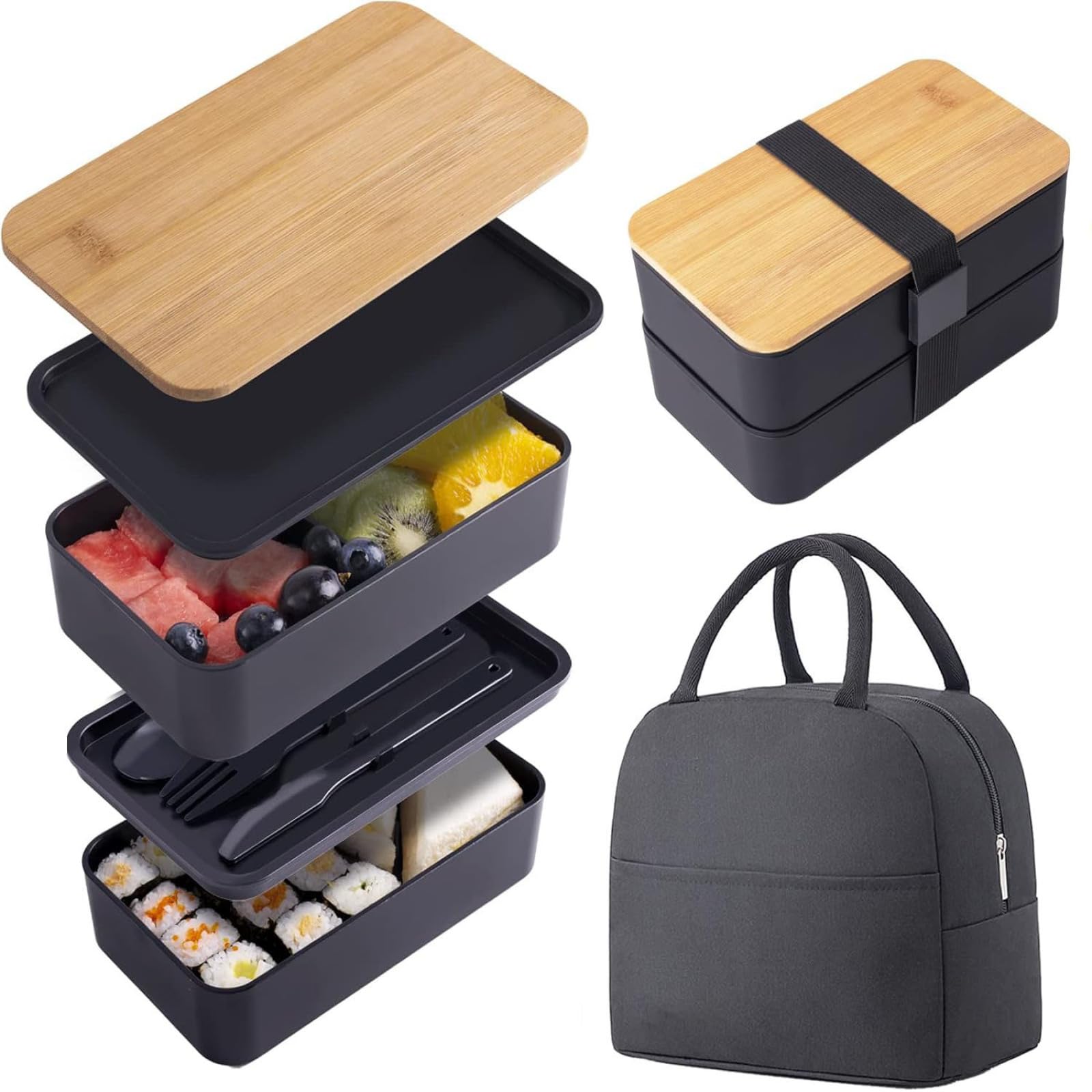 Sanfoelek Double-Layer Lunch Box, Wood Grain Bento Box,Student Office Workers Can Enter The Microwave Oven with Large Capacity, Keeping Box,Lunch Box.