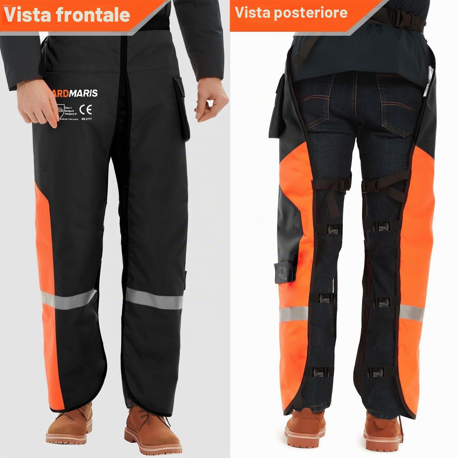Chaps, pantaloni protettivi universali con cintura regolabile e tasca, leggings di sicurezza per la silvicoltura – taglia unica