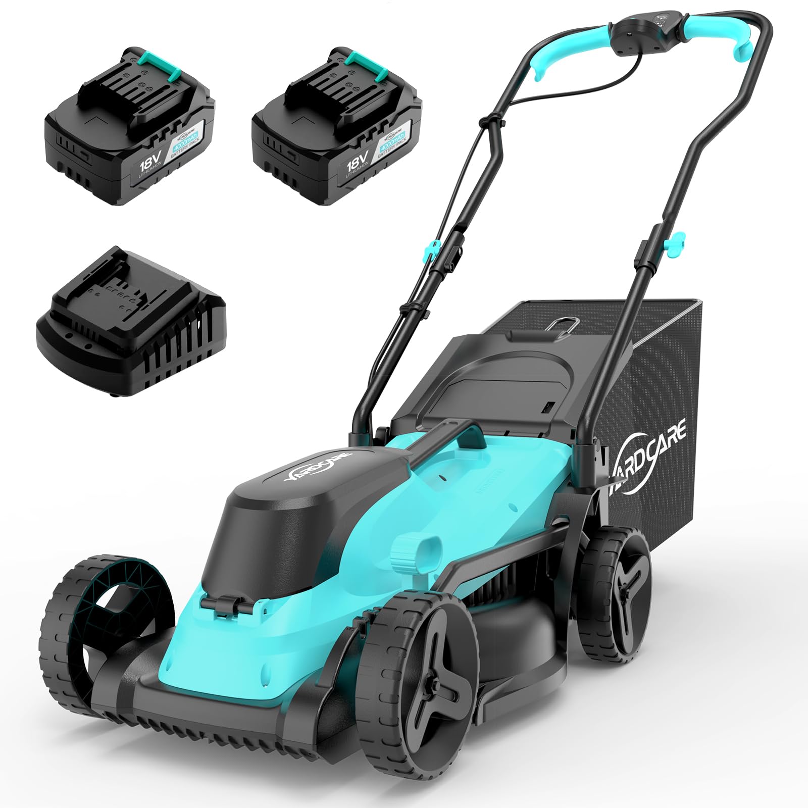YARDCARE 36V cordless lawn mower with LED display and dual batteries