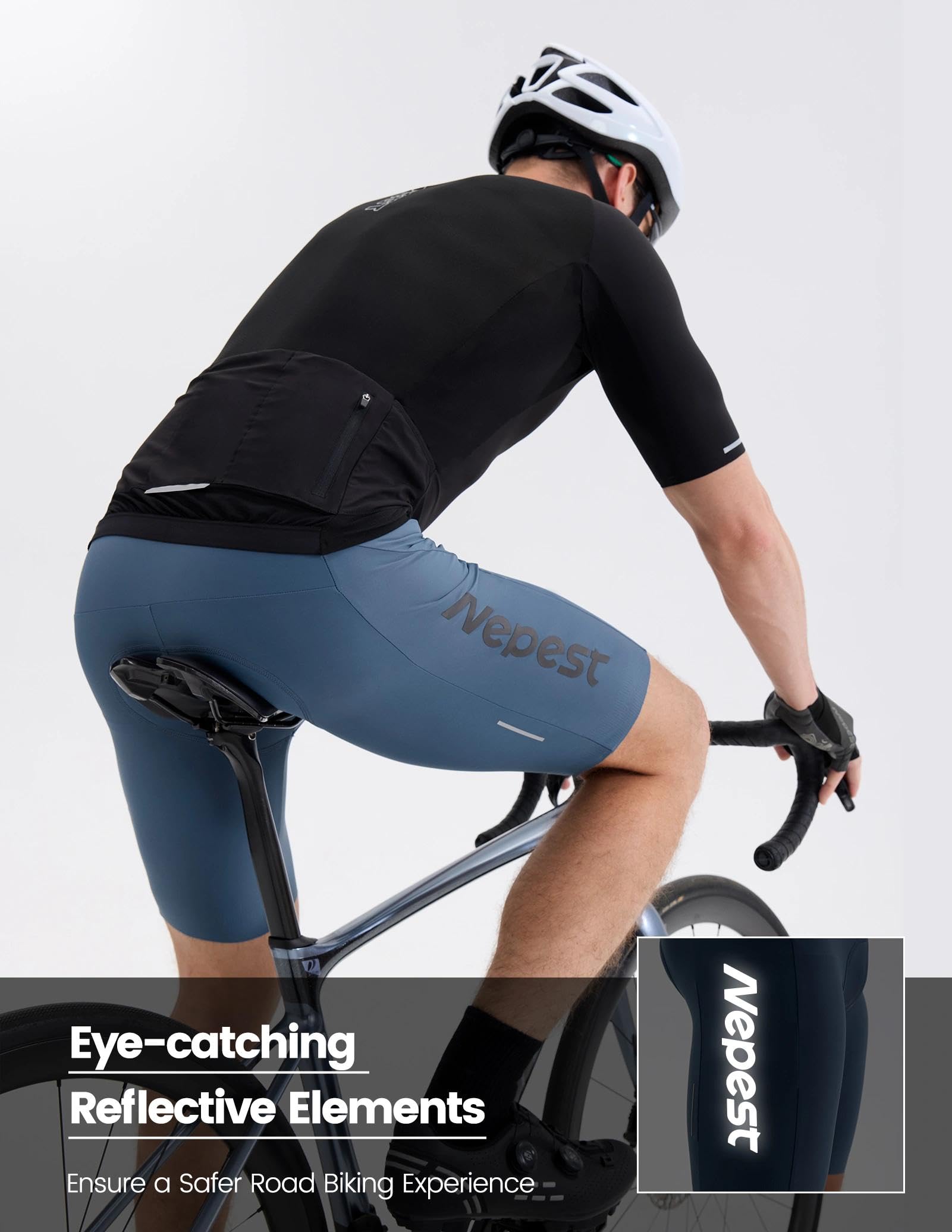 Nepest Radlerhose Herren Gepolstert 4-Wege-Stretch,UPF 50+ Rennrad Hose | Fahrradhose Herren mit Polster, Rutschfester Bund, Taschen, Reflektierend, Atmungsaktiv, Radhos, Fahren, Cycling Shorts Men