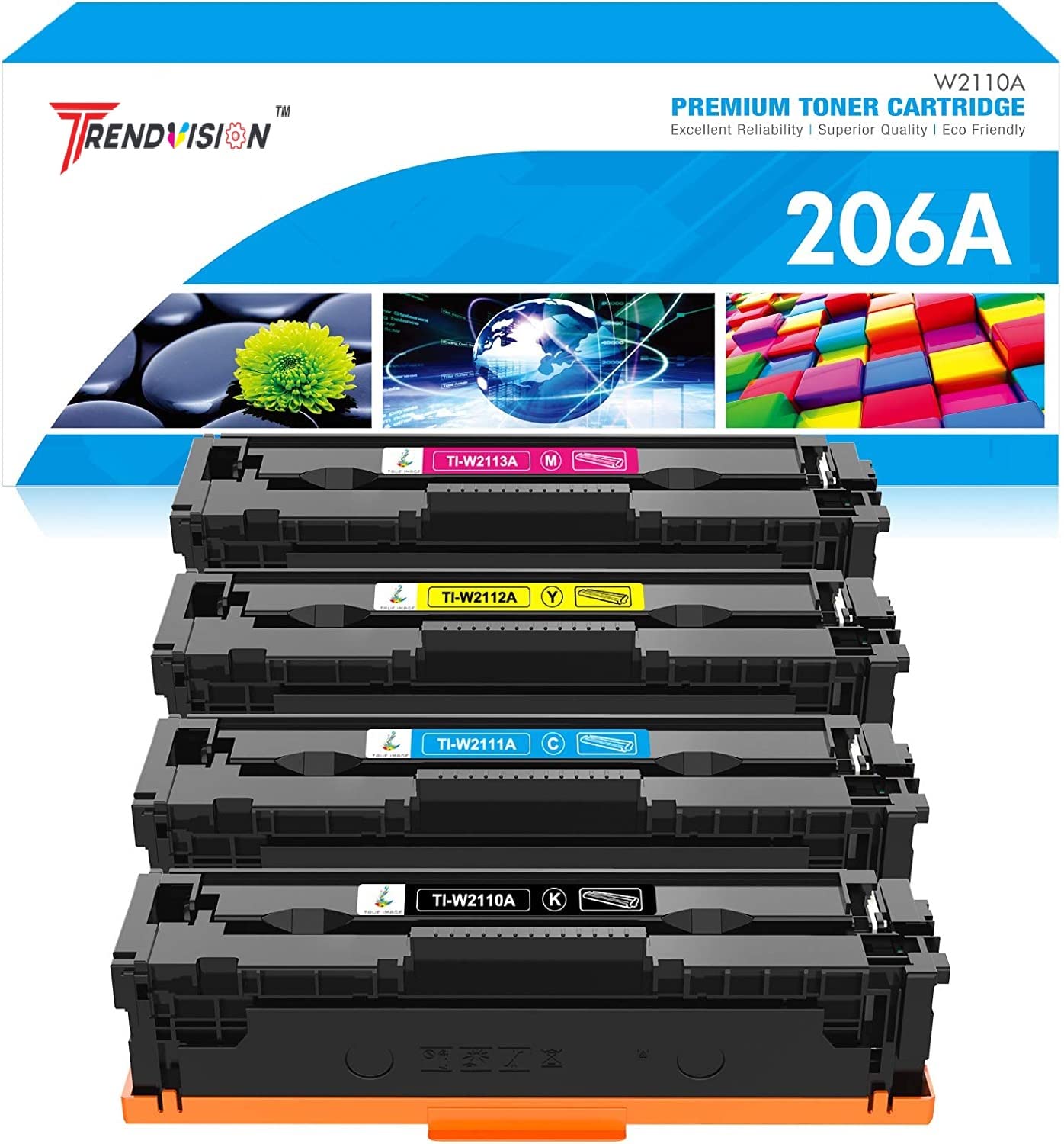 Compatible with HP 206A (W2110A/W2111A/W2112A/W2113A) Combo Color Toner Cartridge | Compatible with HP Color Laserjet Pro MFP M283fdw, M255dw, M282nw Printers