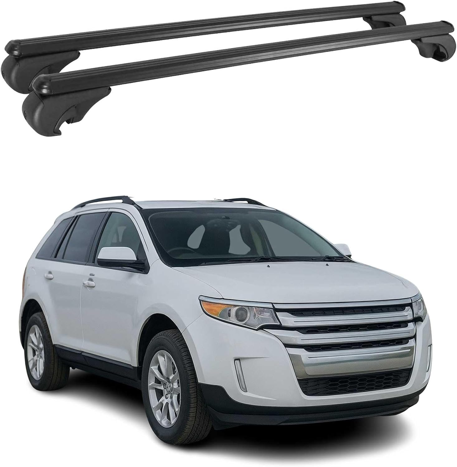 OMAC Roof Rack Cross Bars for Ford Edge 2007-2014 Lockable 165Lbs Aluminium Black 2Pcs fits Cargo Carriers Kayak Canoe Bike Snowboard