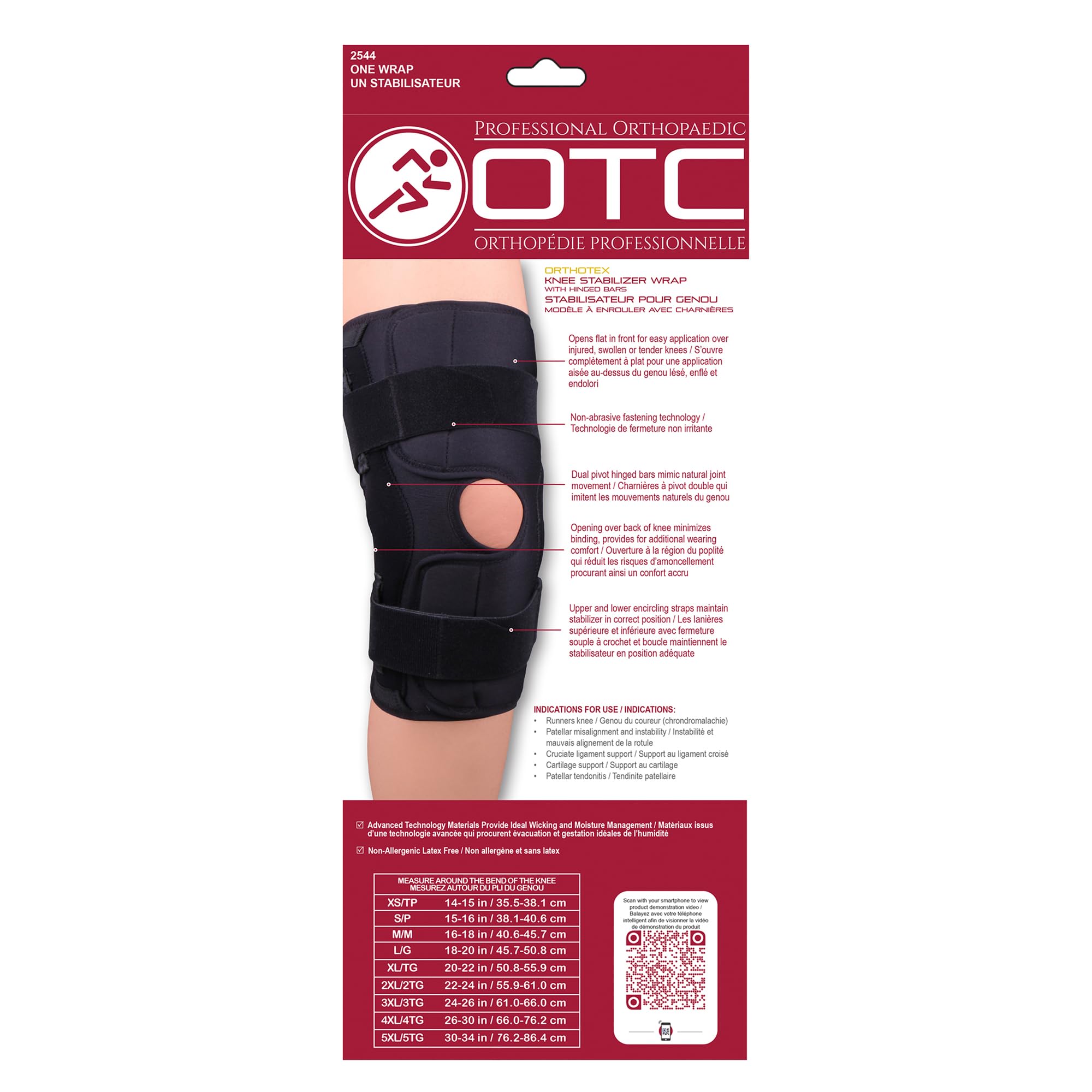 OTC ORTHOTEX Rodillera estabilizadora con barras con bisagras 2544-M , Medium, Negro, 1