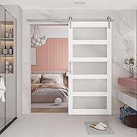 Vista 13 de BARNSMITH Puerta de granero de vidrio de 32 x 84 pulgadas con herrajes para puerta corrediza de níquel cepillado de 5.5 pies incluidos y asa