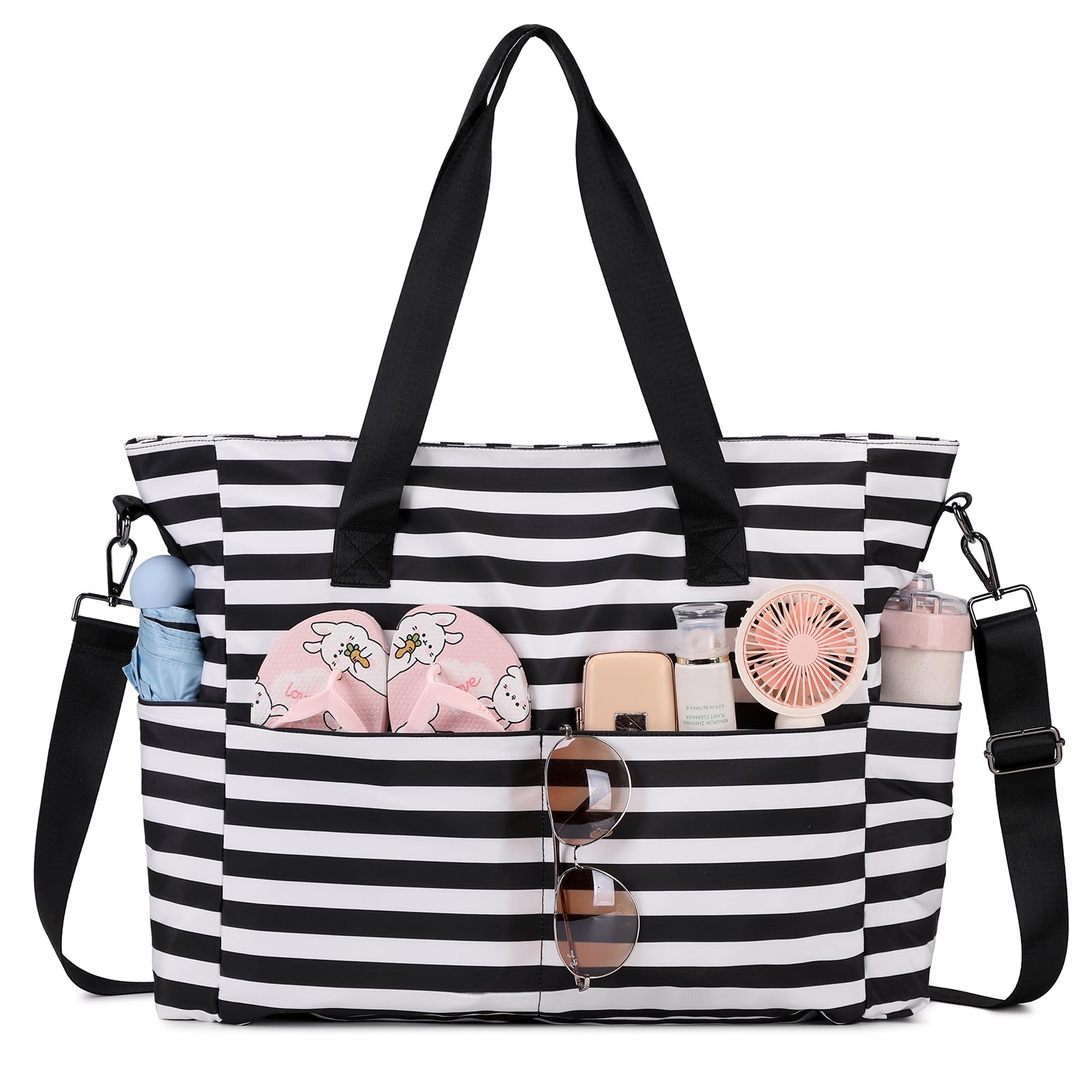 PIG PIG GIRL Beach Bags for Women, Large Waterproof Sandproof Swim Pool Bag with Dry Wet Seperated Pocket Utility Tote Bag