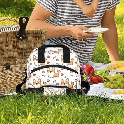 Miniatura 2 de Lindas bolsas de almuerzo con diseño de perros Corgi, bolsa aisladaenfriadora para mujeres, hombres, niñas y niños, con estampado de huesos de pata