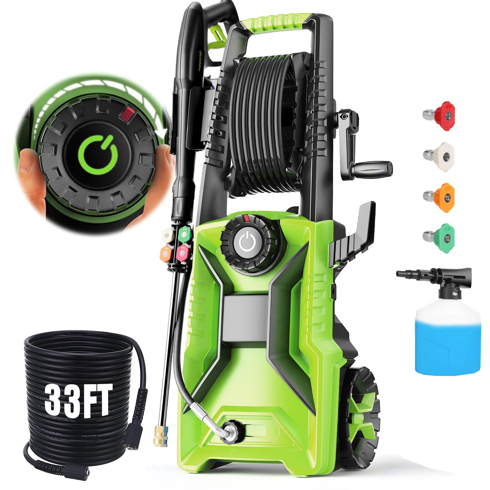 Pressure Washer 5000PSI Power Washer with 33FT Hose, 4 Nozzle and 500ML Foam Cannon, Cleaner Machine for Home, Car Washing, Fence Cleaning, Green