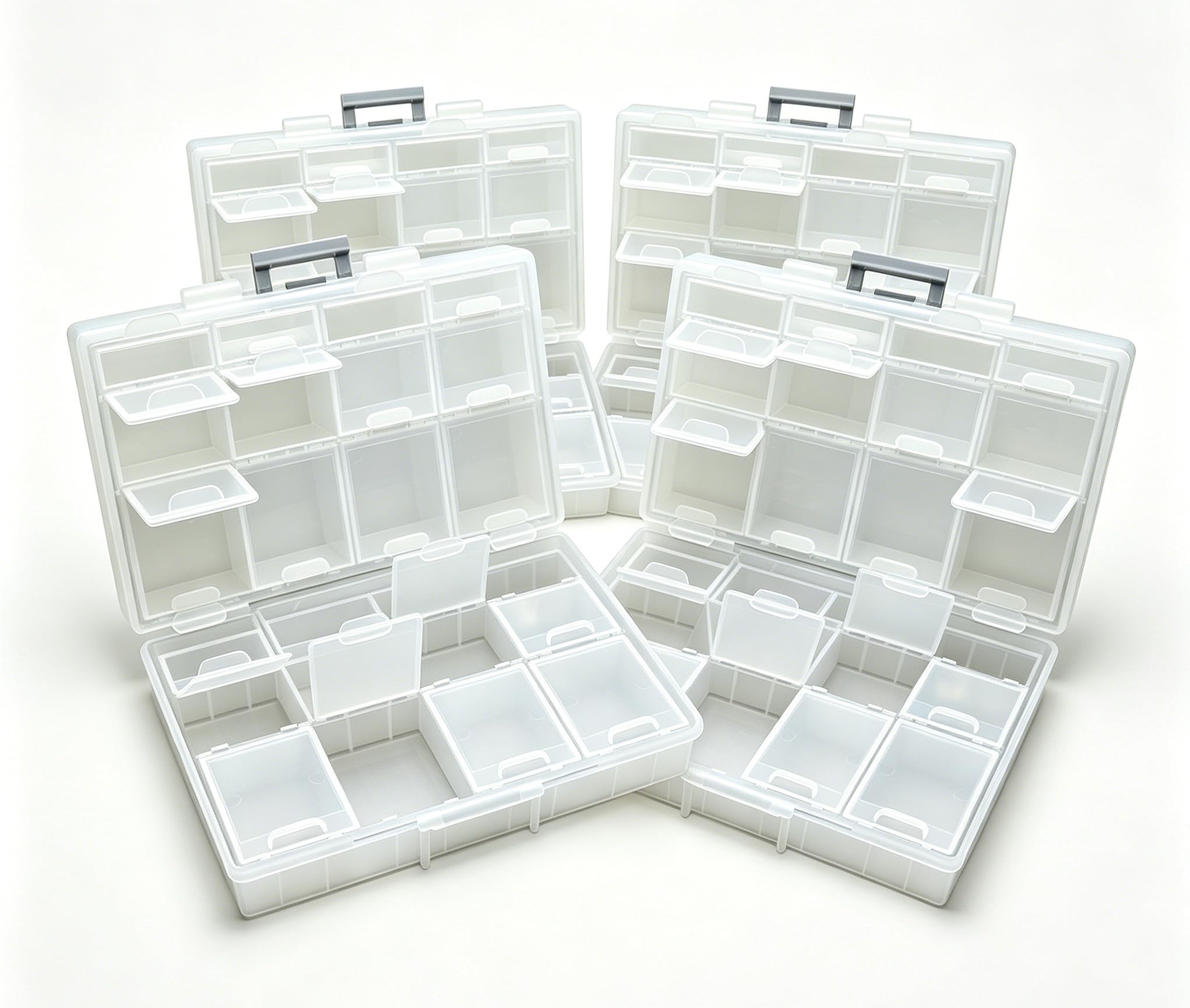 AideTek 4 units Half Transparent Multi-Purpose 24 Compartments Clear Organizer Case BOX-ALL-24 for sorted parts 3 sizes 24 Compartments with lid