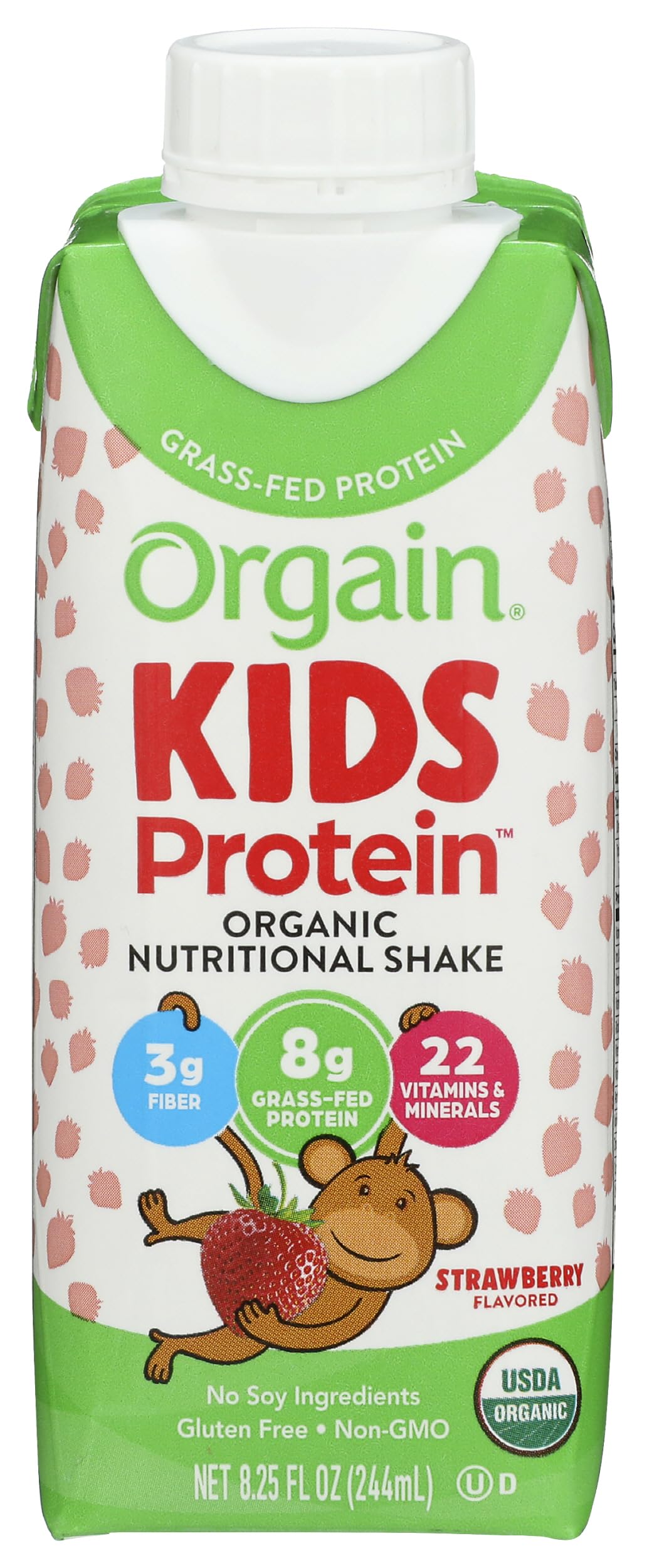 Orgain Organic Nutrition Shake, Strawberry Kids, 8.25 Fluid Ounce (12-Pack)