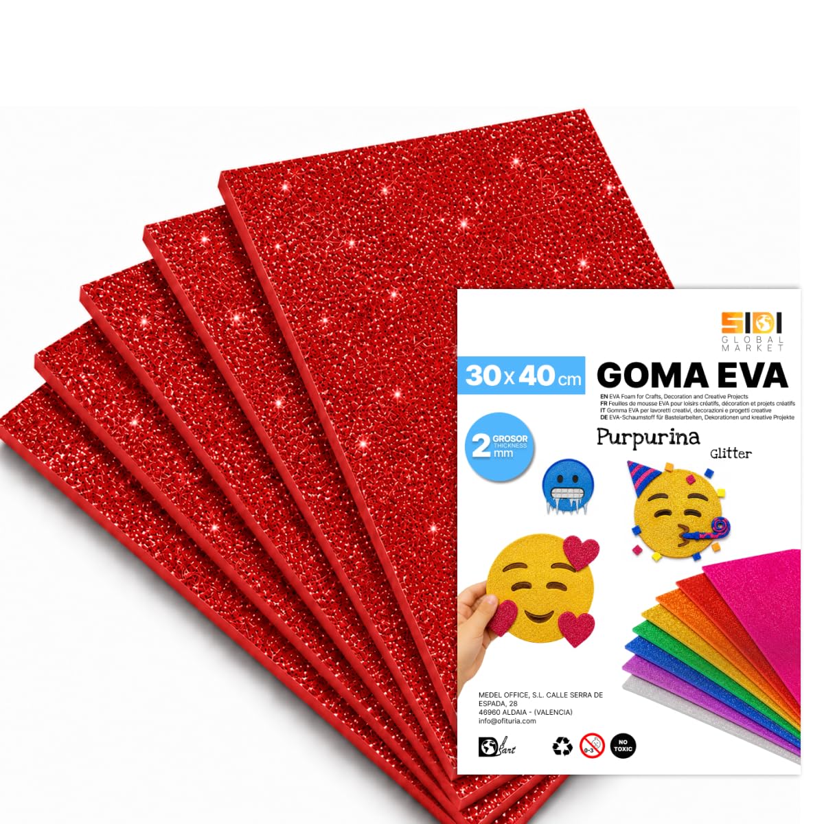 SIDI Gomma Eva Glitter 40x30cm Rosso Natale 40 Fogli Foamy per Hobbistica