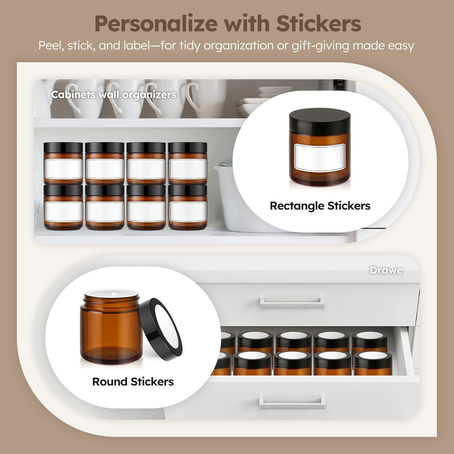 4 oz Glass Jars with Lids, 4 Pack Amber Glass Jars with Black Lids Leakproof Round Airtight Empty Cosmetic Travel Containers with Inner Liners For Lotions Powders and Candle Making - Image 5