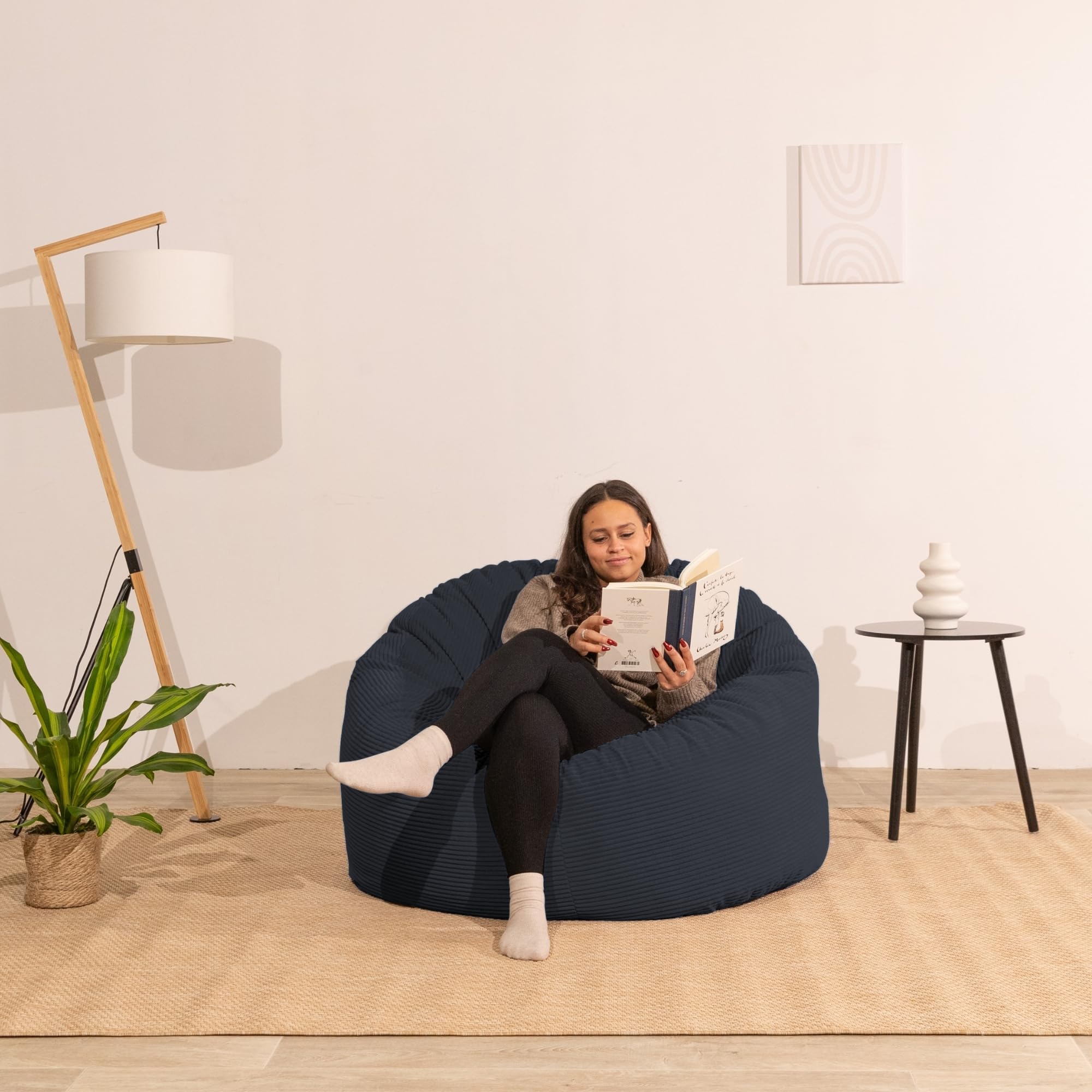 bananair - Sitzsack aus Cordstoff Breit Gerippt für Erwachsene und Kinder - Weich, Bequem und Elegant - Optimale Unterstützung - Sitzsack Sessel XXL mit Füllung, Bean Bag (100 cm, Dunkelblau)