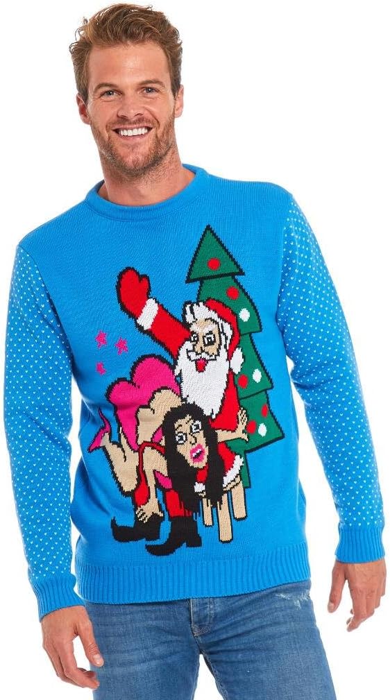 Ugly Christmas Sweater for Women, Funny Chunky Knit Xmas Pullover with Santa Reindeer Snowflake, Festive Fair Isle Crowdneck Long Sleeve Jumper for Party