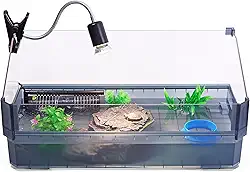 Kit de tanque de tartaruga grande para tartarugas aquáticas – habitat inicial completo com filtro, lâmpada UVB, plataforma de frade, plantas, anel de alimentação – Kit de aquário de tartaruga (preto)