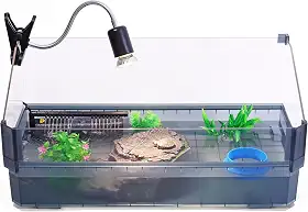 Kit de tanque de tartaruga grande para tartarugas aquáticas – habitat inicial completo com filtro, lâmpada UVB, plataforma de frade, plantas, anel de alimentação – Kit de aquário de tartaruga (preto)