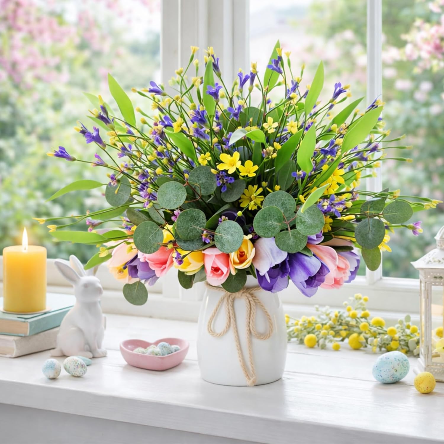 24 Pack Spring Fake Tulips 14.5 Inch Easter Floral Picks Tulips Artificial Flowers Floral Arrangements Summer Decor