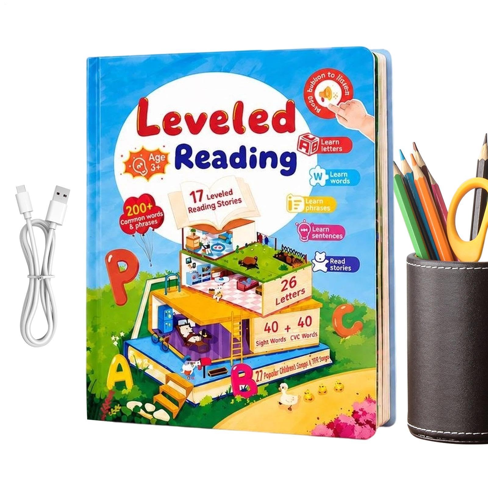 Libros Parlantes para Niños Audiolibro Interactivo Aprendizaje Vocabulario | Libros electrónicos de aprendizaje Para Niños Niñas Preescolares Guardería Dormir Viajes Hogar Aula