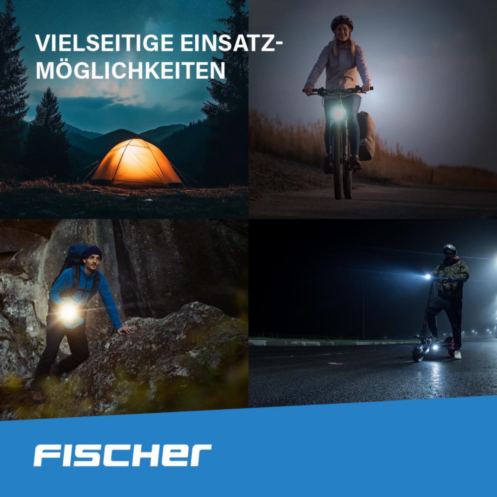 Fischer Zestaw oświetlenia LED do roweru, zestaw oświetleniowy z technologią LED, ochrona przed rozbryzgami wody, czarny, 1 sztuka