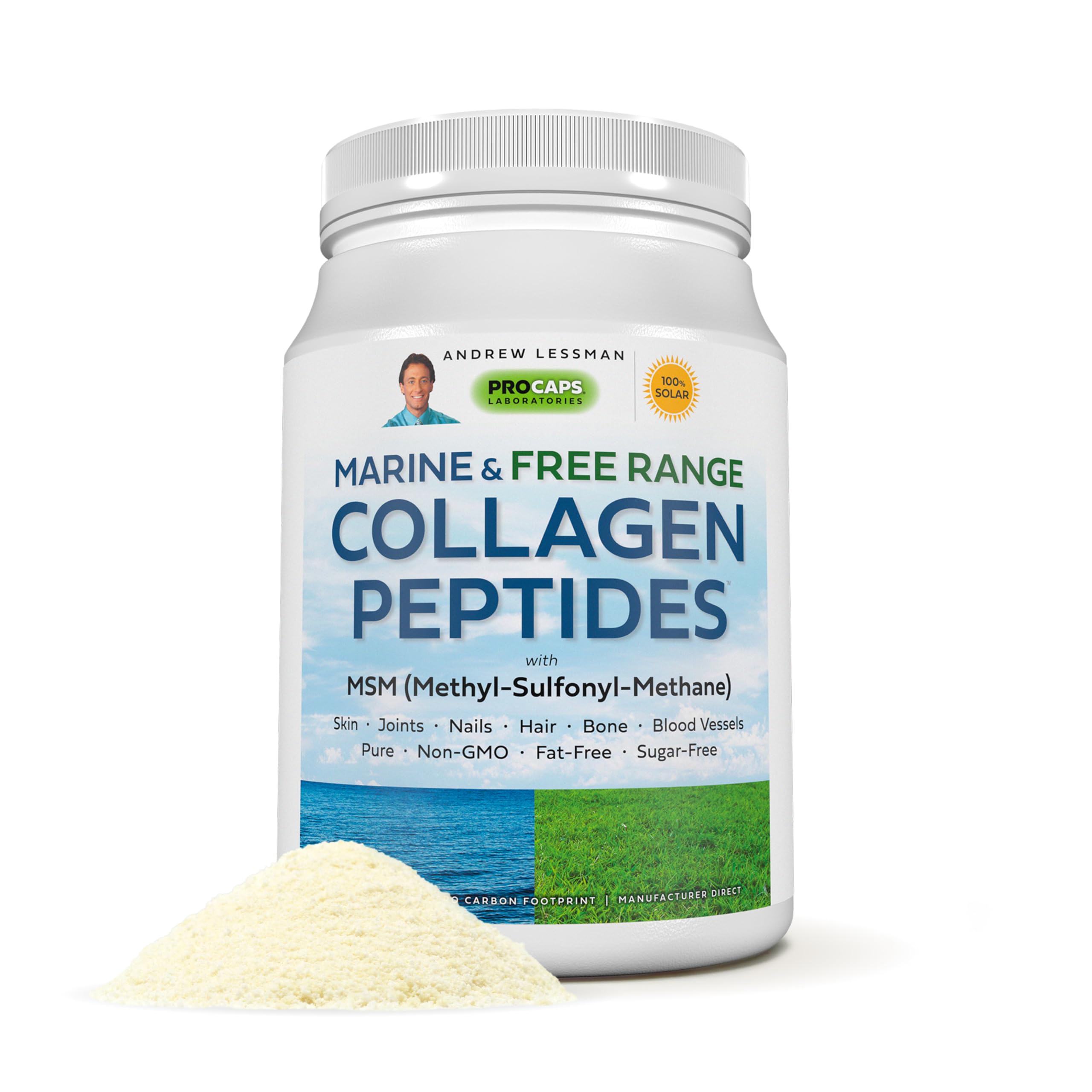 ANDREW LESSMAN Marine Free Range Collagen Peptides Powder and MSM 60 Servings - Supports Radiant Smooth Soft Skin