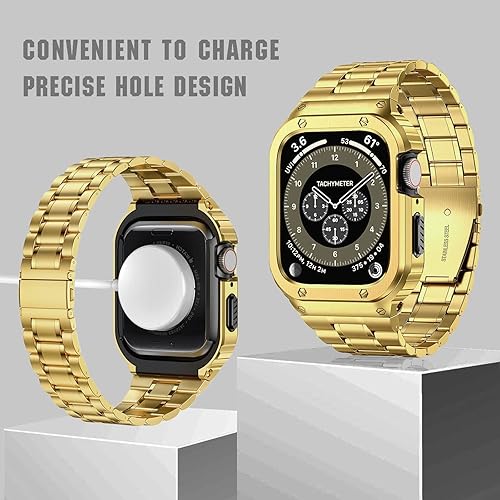 Miniatura 3 de MioHHR Stainless Steel Watch Band with Case Compatible with Apple Watch Ultra321 Series 11 10 9 8 7 6 5 4 3 2 1 SE321, Metal Strap with Protective