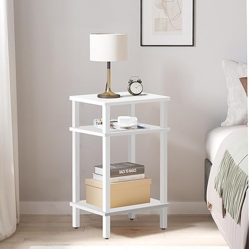Miniatura 44 de TUTOTAK Juego de 2 mesas auxiliares, mesa auxiliar, mesita de noche, estante de almacenamiento de 3 niveles, mesa de sofá para espacio pequeño