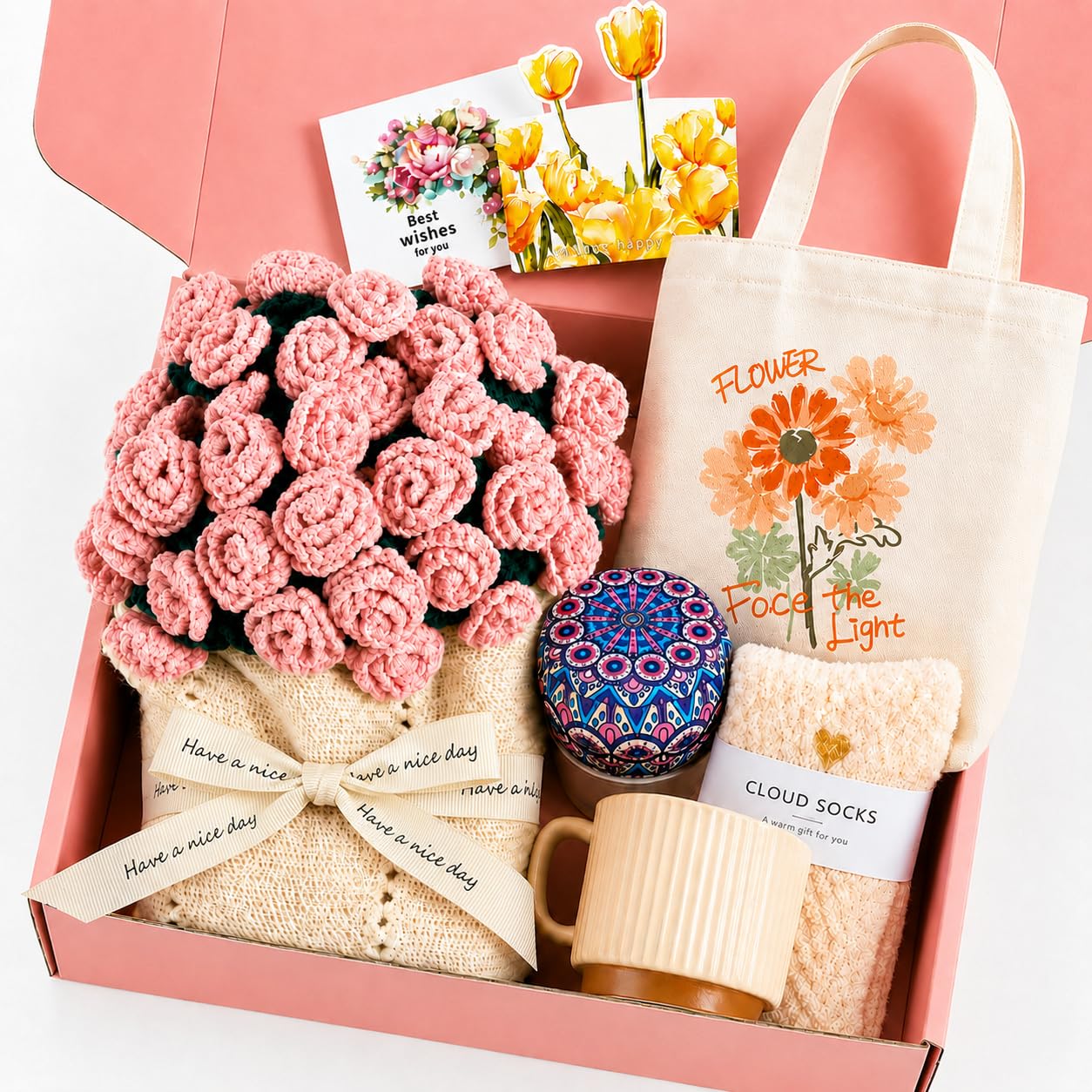 Regalo per donne, set regalo per la cura personale con bouquet di fiori e