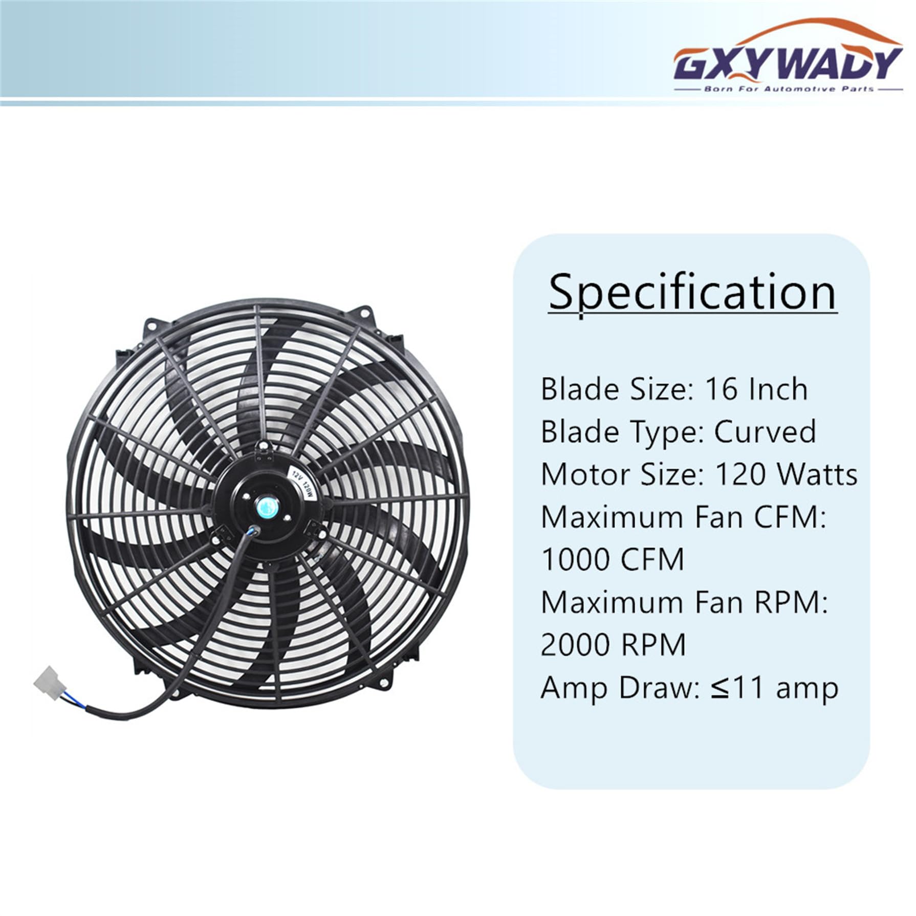 GXYWADY Ventilador eléctrico de radiador de 16 pulgadas, 3000 CFM, interruptor de cableado, kit de relé, color negro