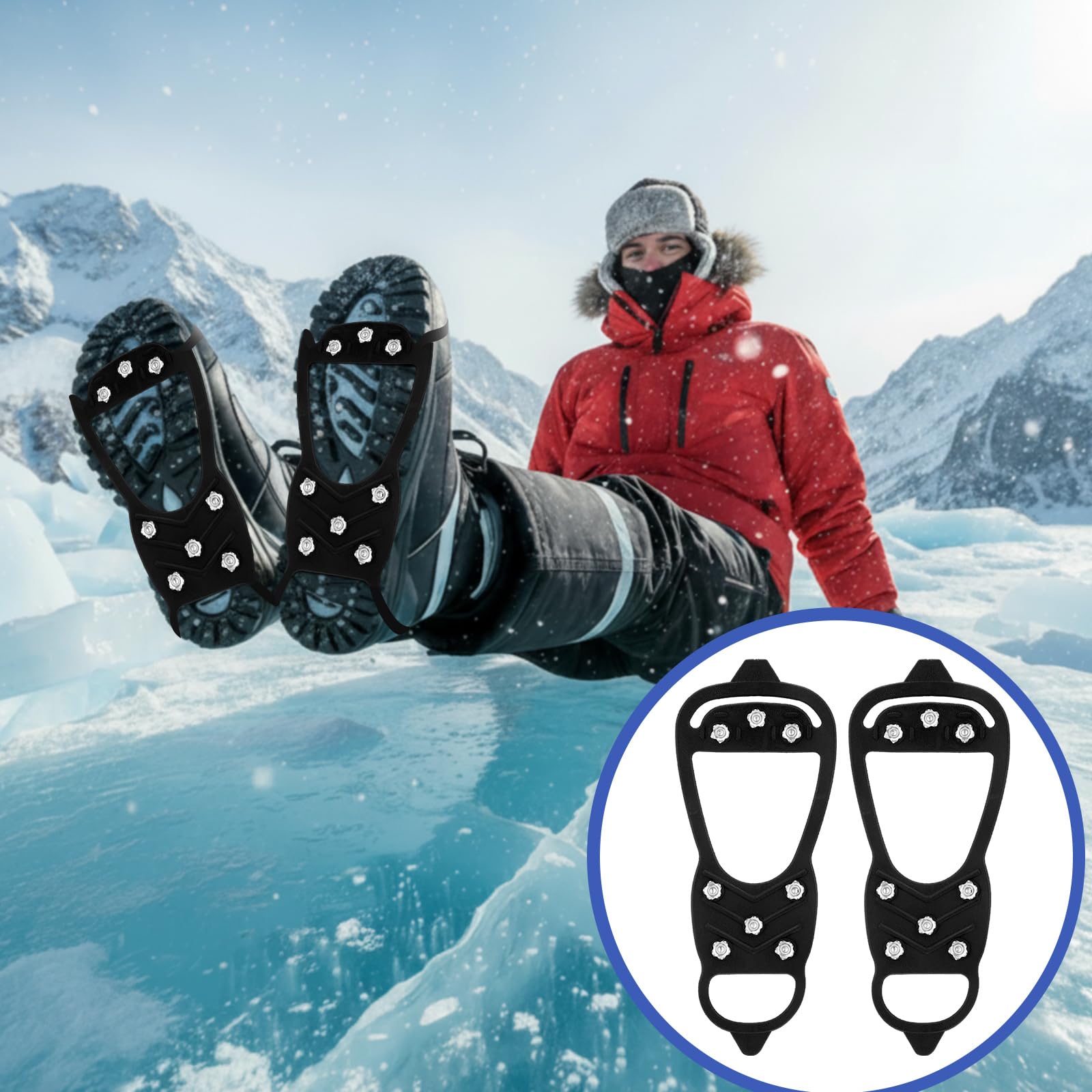 Soulchen Ice Safety Equipment Set 8 Zähne Nieten Eisklampen mit Picks Orange Whistle, Thermoplastisches Silikon Mangan Stahl, Anti-Rutsch für Winterangeln & Skaten