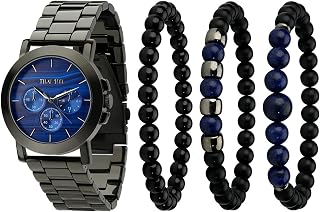 TIME100 Herren Armbanduhr und Armband Set,Premium Quarzuhr Geschenkset mit stapelbaren Perlenarmbändern,Wasserdicht Uhr Geschenksets für Männer Stilvoll für Business und Freizeit