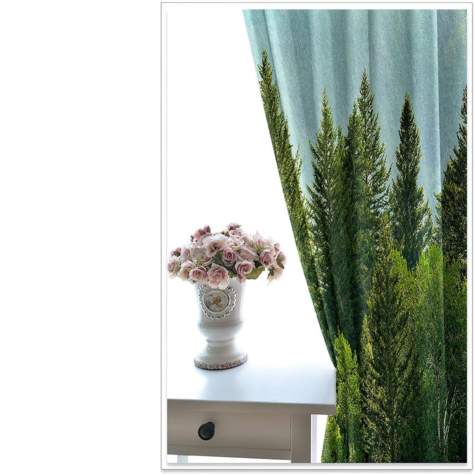 Wycian Scheibengardinen Küche Vorhang Grün 2 Er Polyester Bäume Landschaft H214 X B214Cm für Schlafzimmer