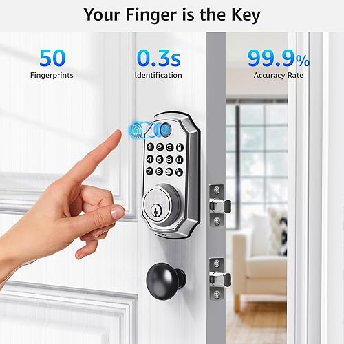 Miniatura 3 de LOCK&SOLVER Cerradura de puerta de entrada sin llave, cerradura inteligente para puerta delantera, bloqueo de huellas dactilares con teclado,