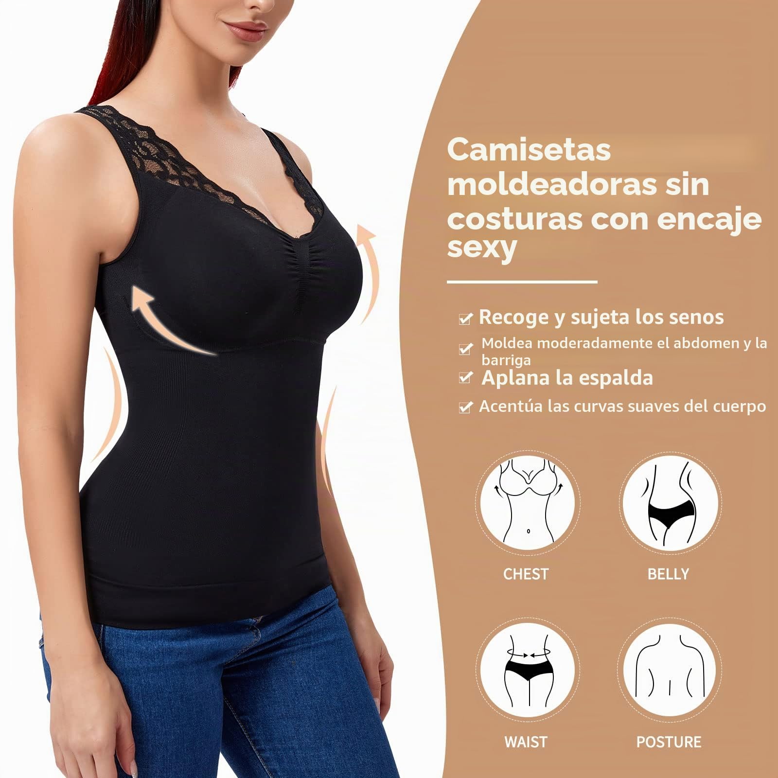 Joyshaper Camisetas Moldeadoras para Mujer Camiseta Reductora Sin Mangas Casual Tops de Encaje con Cuello en V Tank Top con Sujetador Desmontable