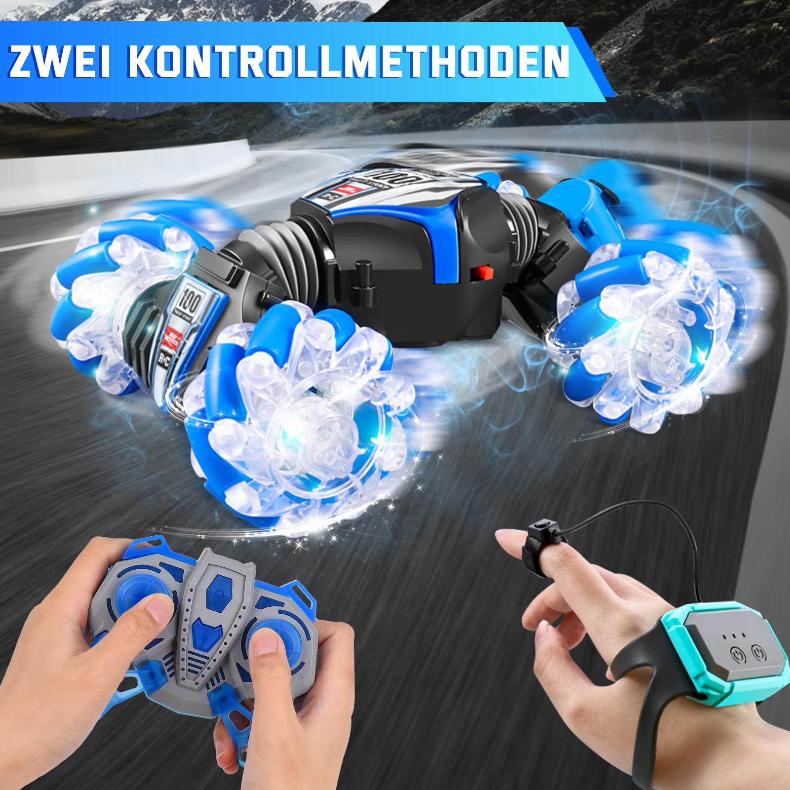 FORMIZON Télécommandé Tout Terrain pour Enfants, RC Voiture 4WD Offroad avec Commande Manuelle 2,4 GHz (Bleu)