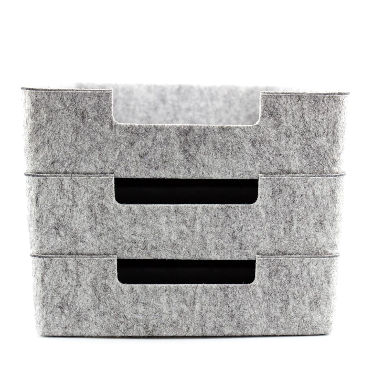 LUXflair 3er Set Filz Dokumentenablage DIN A4, Größe: 33,5x24,5x7cm, Graumeliert, stapelbares Design, abwischbare Oberfläche. Briefablage, Schreibtisch Organizer für Büro & Zuhause