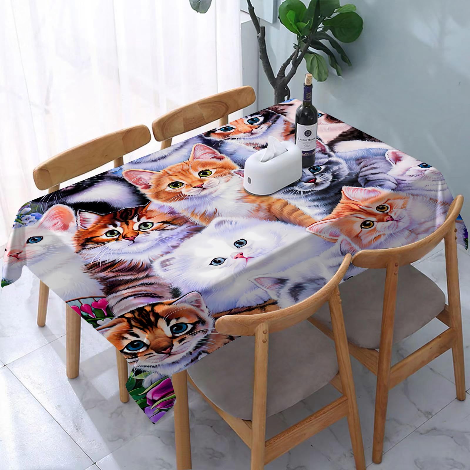 Yoiue Kitten Cat Deco - A7 Tablecloth,Table Cloth For Rectangle,Kitten Cat Deco,Wrinkle Resistant Decorative Table Cover For Kitchen Dining Parties Picnic 54 X 72 In