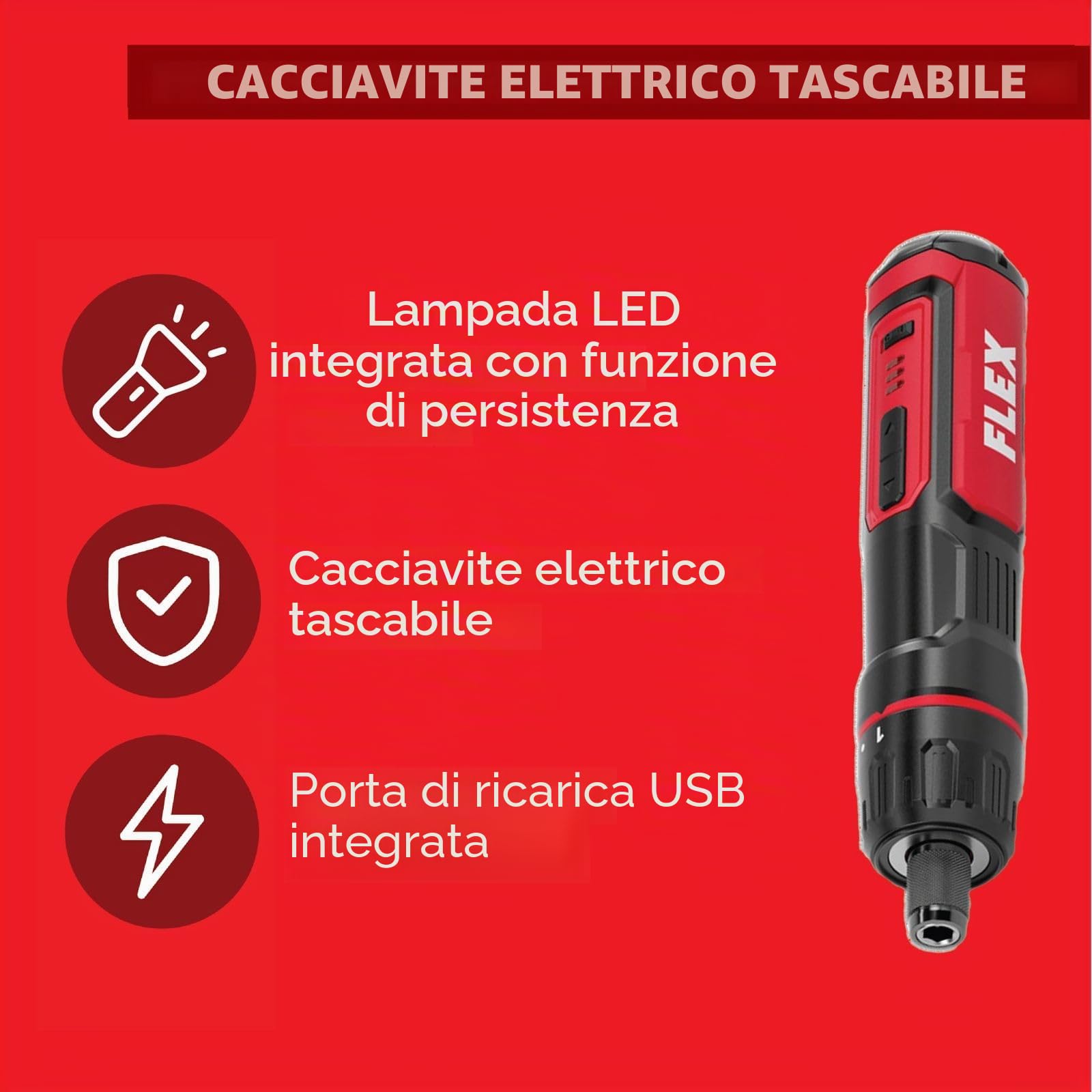 Flex Cacciavite a batteria, forte potenza in formato tasca, 4 V SD 7-320 4 (con cavo di ricarica e borsa per il trasporto, cacciavite) 534549
