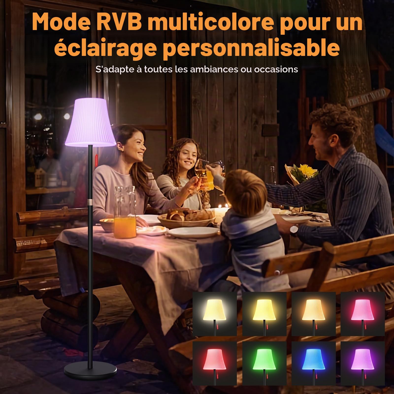 Mojimdo Lampe Solaire sur Pied avec Télécommande, 7 Modes RGB, Détecteur Crépuscule-Aube, 3 Niveaux de Blanc Chaud Réglable, IP65 Étanche Sans Fil Rechargeable pour Terrasse, Jardin, Cour