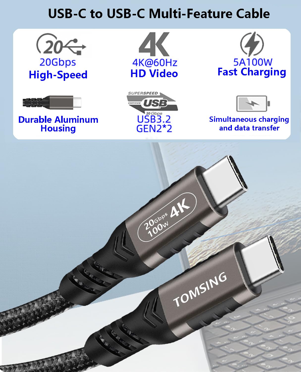 Cavo da USB A a USB C, 1 confezione da 1 m, trasferimento dati veloce, cavo di ricarica veloce per iPhone 15, 16 Pro Max, smartphone, tablet, laptop e altri dispositivi di interfaccia di tipo