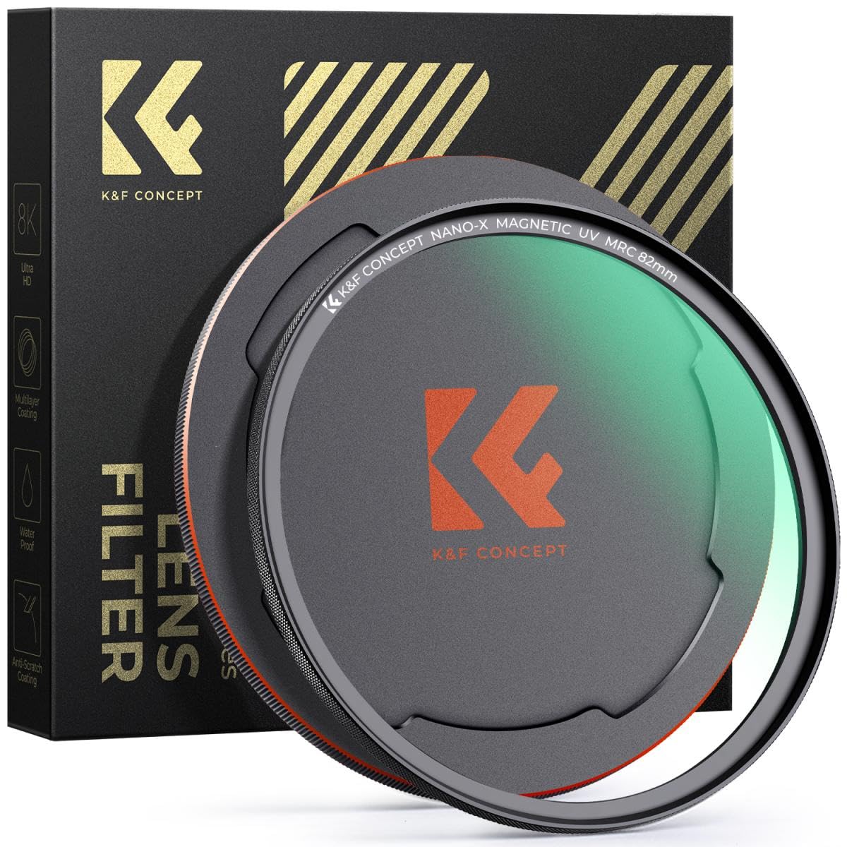 K&F Concept Ultra cienki magnetyczny filtr UV serii Nano-X + magnetyczna metalowa osłona z wielowarstwowymi powłokami HD 28, zielona, wodoodporna, odporna na zarysowania, antyrefleksyjna do obiektywu
