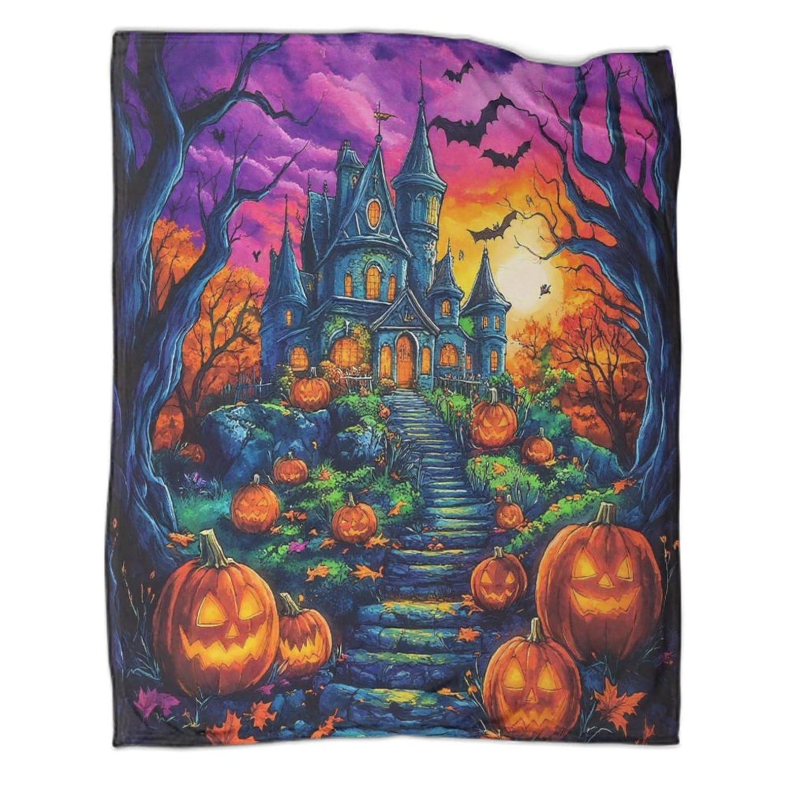 Couverture Halloween 3D flanelle Jack-o'-lanterne contre le froid en camping et voyage