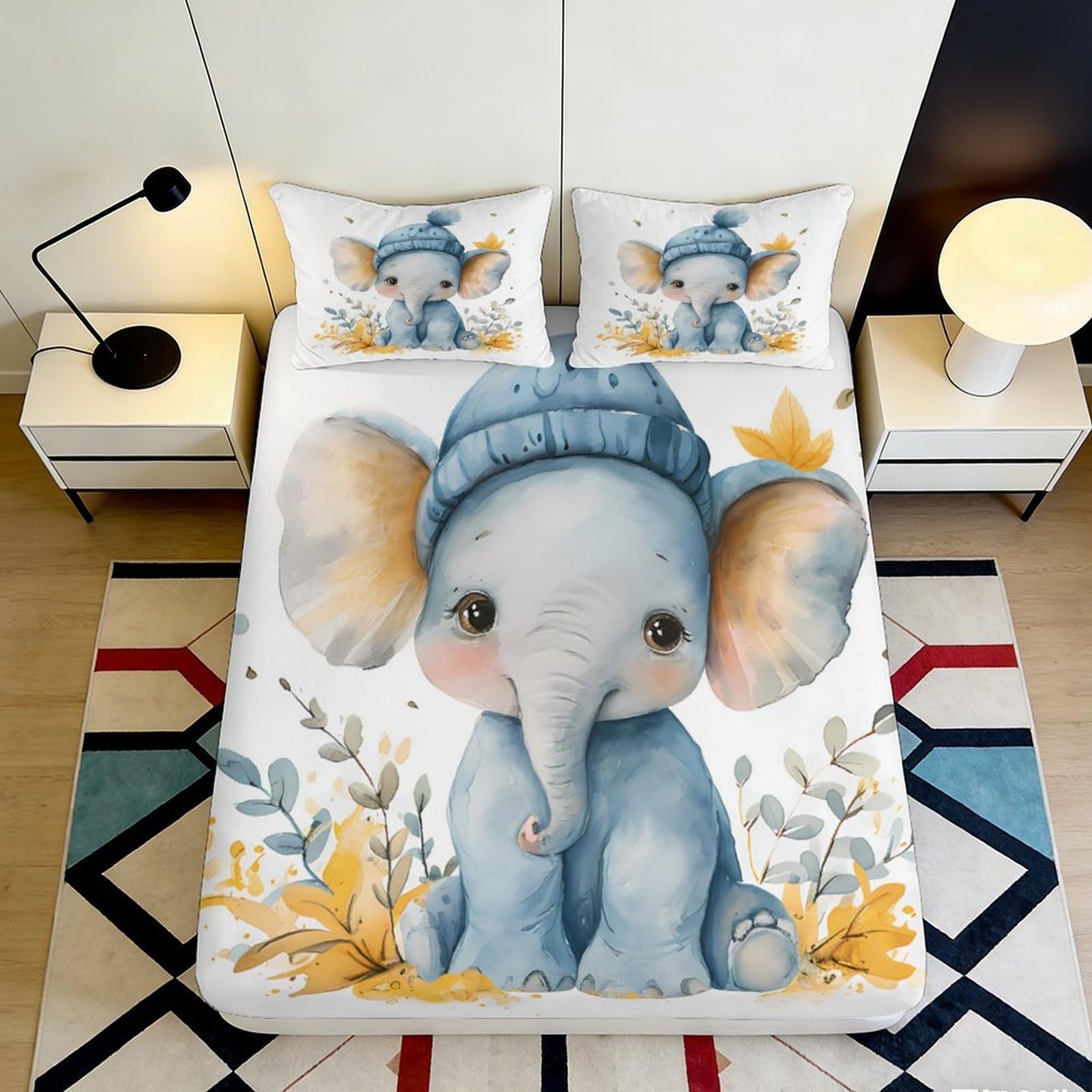 Jqzkxnhpbr Style-1 3D Printed Cute Elephant Fitted Sheet Microfiber Soft Breathable Botanical Bed Cover For Bedroom Dorm Decor 90X200x25cm