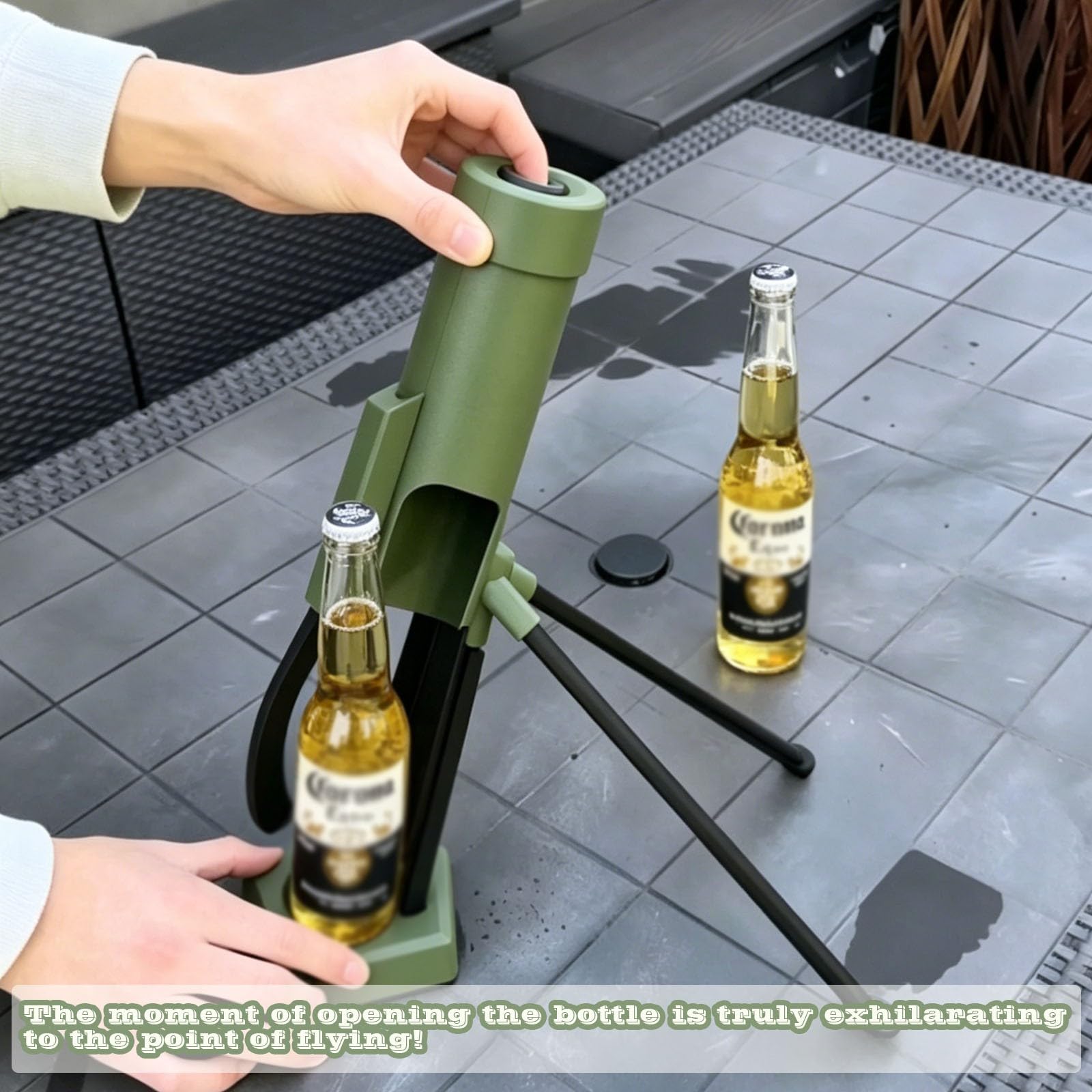 Bierflaschenöffner im Mörserstil, Ein-Klick-Auswurf, geeignet als Tischdekoration(Green,27 * 23.5 * 38cm)