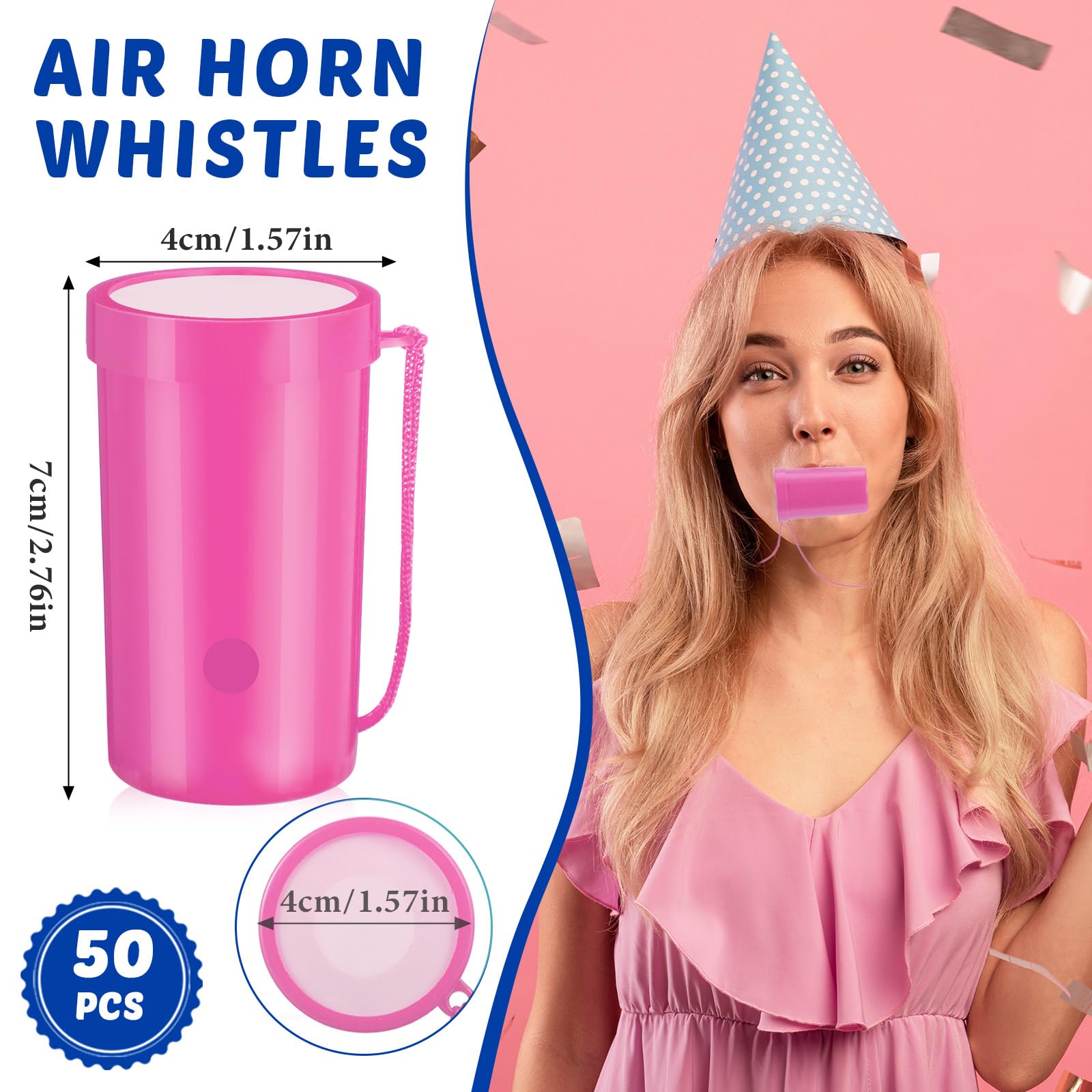 Jenaai 50 mini bocinas de aire de 3 pulgadas para eventos deportivos, divertidos estadios, para hacer ruido fuerte, bocina de soplado, silbato de ruido con cordón para fiesta de cumpleaños, graduación