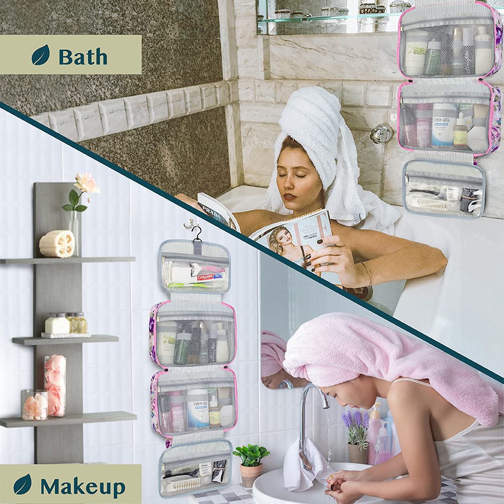 PAVILIA Borsa da toilette da appendere borsa da viaggio donna e uomo, organizer pieghevole per cosmetici, borsa per il trucco resistente all'acqua, accessori da toeletta, grande kit essenziale da