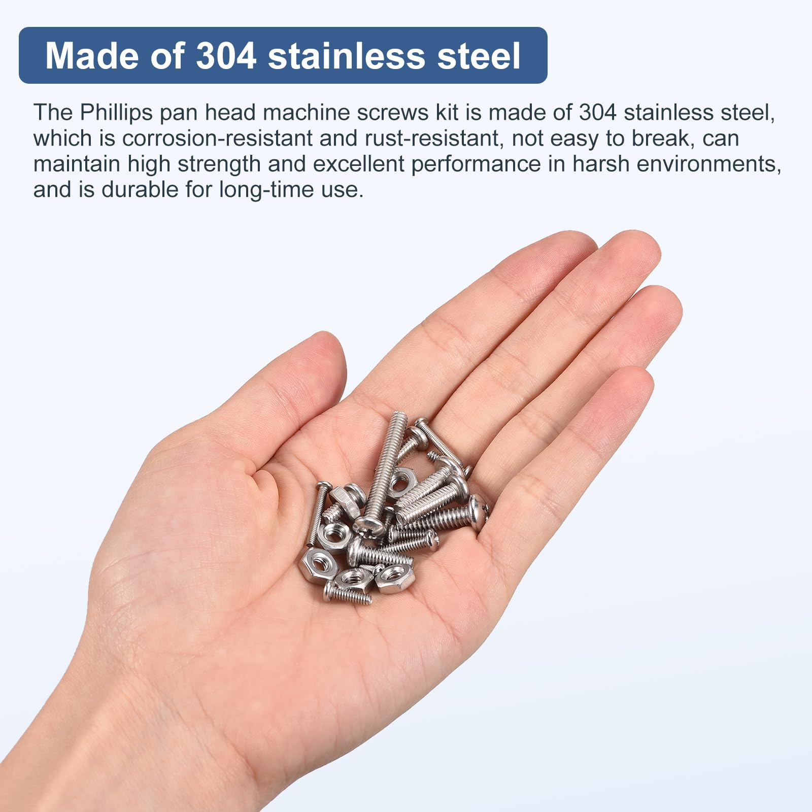 DTGN 220Pcs Machine Screws Assortment Kit, #2-56 Phillips Pan Head Nut and Bolt Assortment Kit, 304 Stainless Steel - Image 4