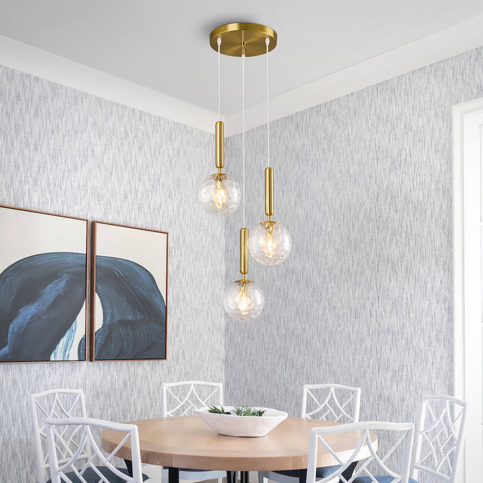 Moderne Gold Leuchte Pendelleuchte für Kücheninsel Mid Century Pendelleuchten mit Kugel Klarglas Weißglas Pendelleuchte für Esszimmer Bad Eingang Schlafzimmer(3-Licht)