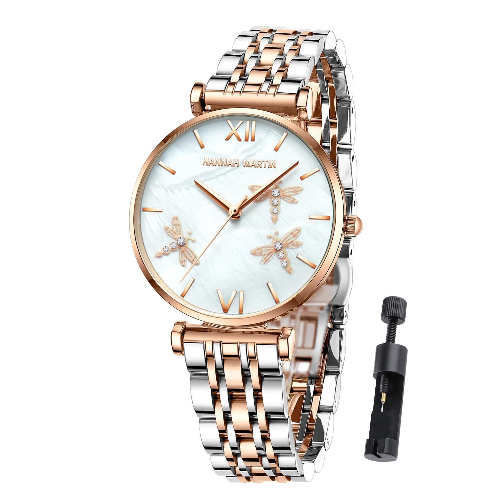 HANNAH MARTINWatches for Women Waterproof Ladies Analog Quartz Wrist Watches Stainless Steel Band Fashion Dainty Female Watch Luxury Bracelet Diamond