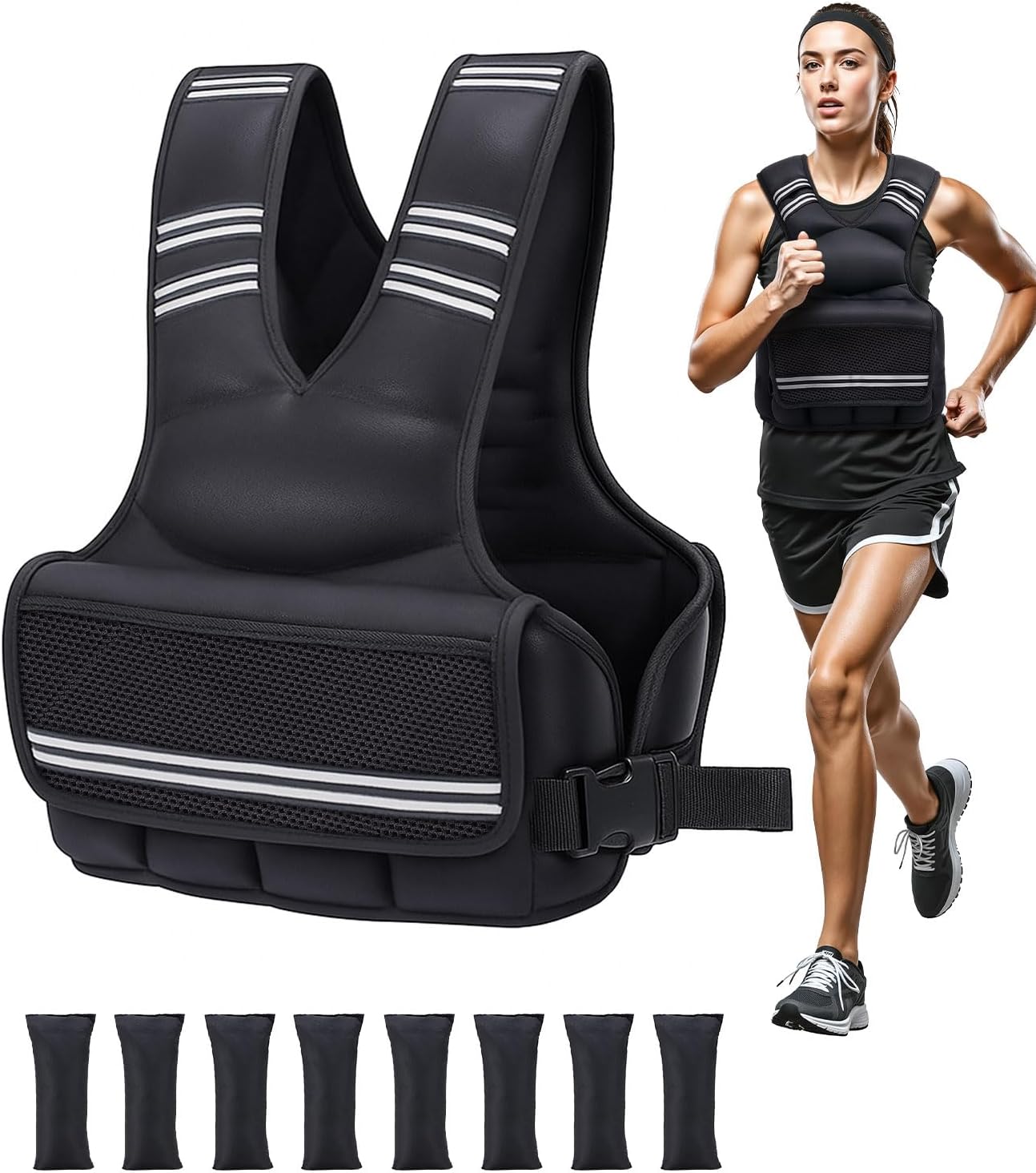 Weighted Vest for Women Men, 8-18lbs Adjustable Running Vest with Reflective Stripe, Comfortable Weight Vests for Workout, Strength Training, Running, Walking, Jogging