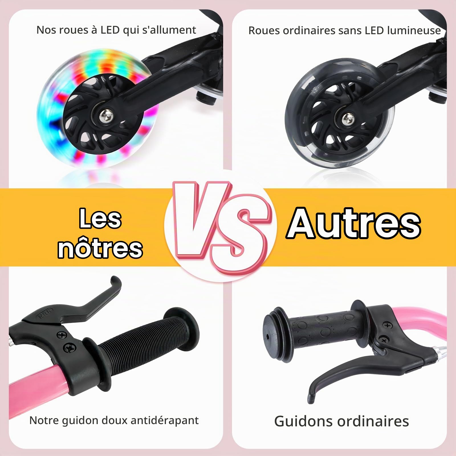 Trottinette Swing pour Enfants, Trottinette Pliable à 3 Roues avec Guidon Réglable à 4 Positions et 2 Roues Arrière à LED pour Garçons et Filles âgés de 3 à 8 Ans